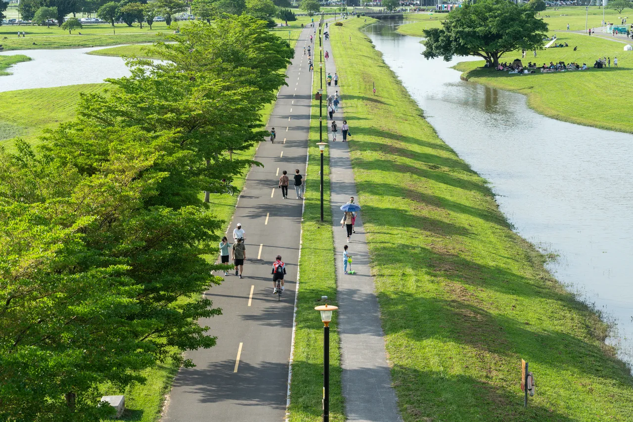 新北大都會公園擁水岸無敵景觀和大片公園綠地。